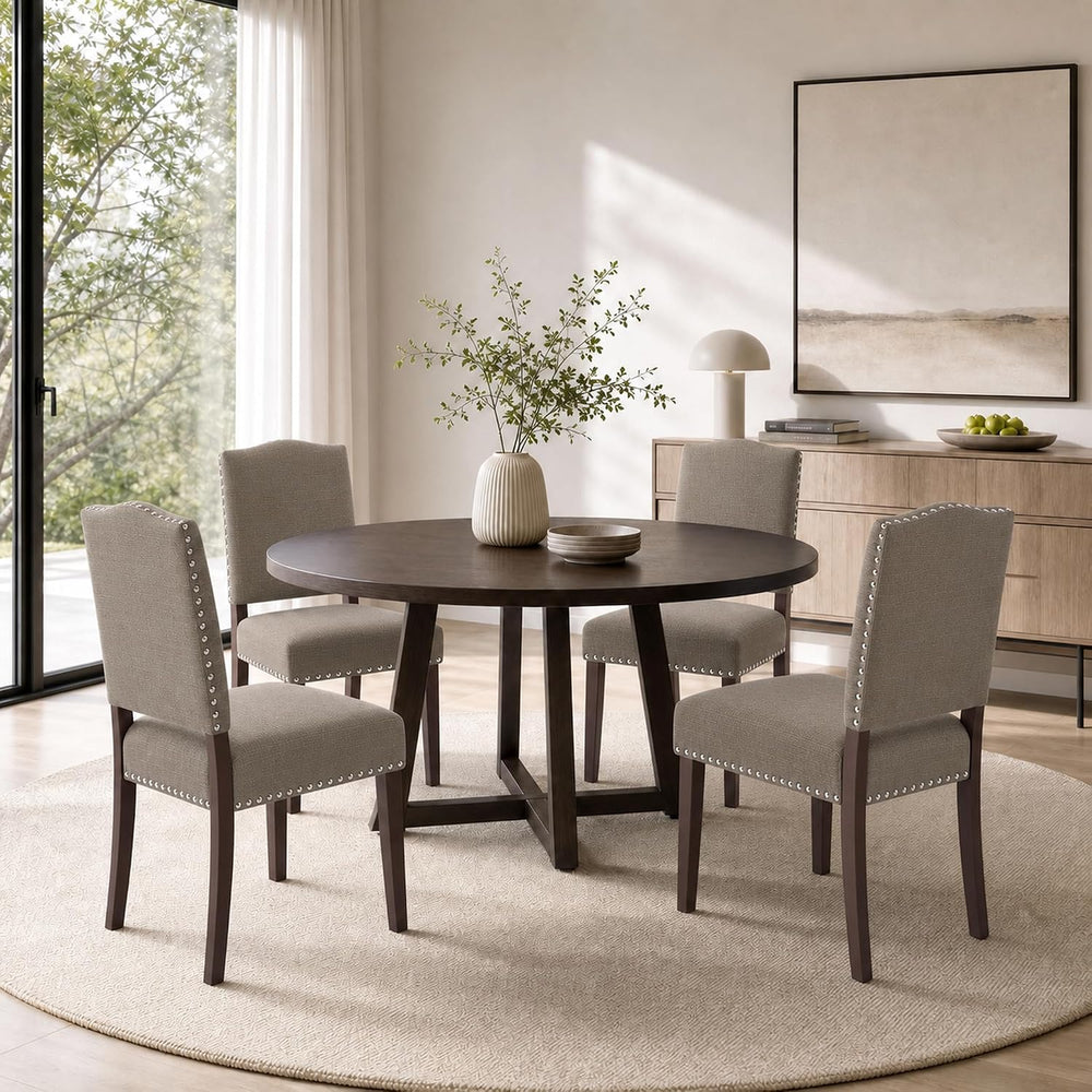 Upholstered Dining Chairs Set of 4 with Thickened Seat Cushion, Wooden Mid-Ce...