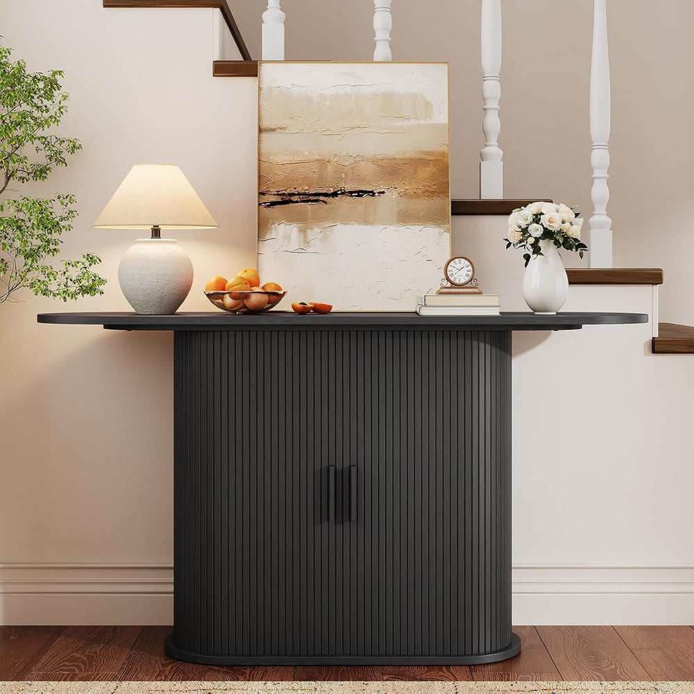 55 Inch Console Table with Storage, Fluted Entryway Tables with Sliding Doors...
