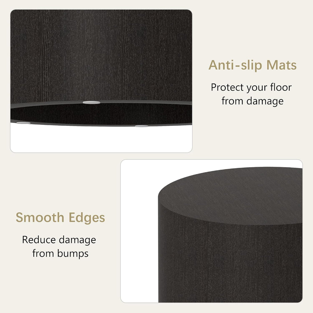 Nesting Coffee Table Set of 2, Round Coffee Table, Black | Modern Wooden Circ...