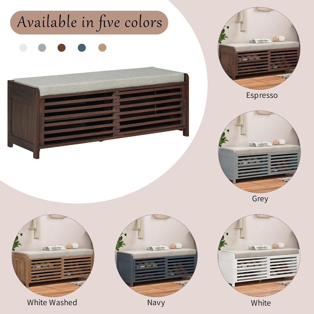Merax Multipurpose Entryway Storage Bench with Shutter Doors, 43.3" Wood...