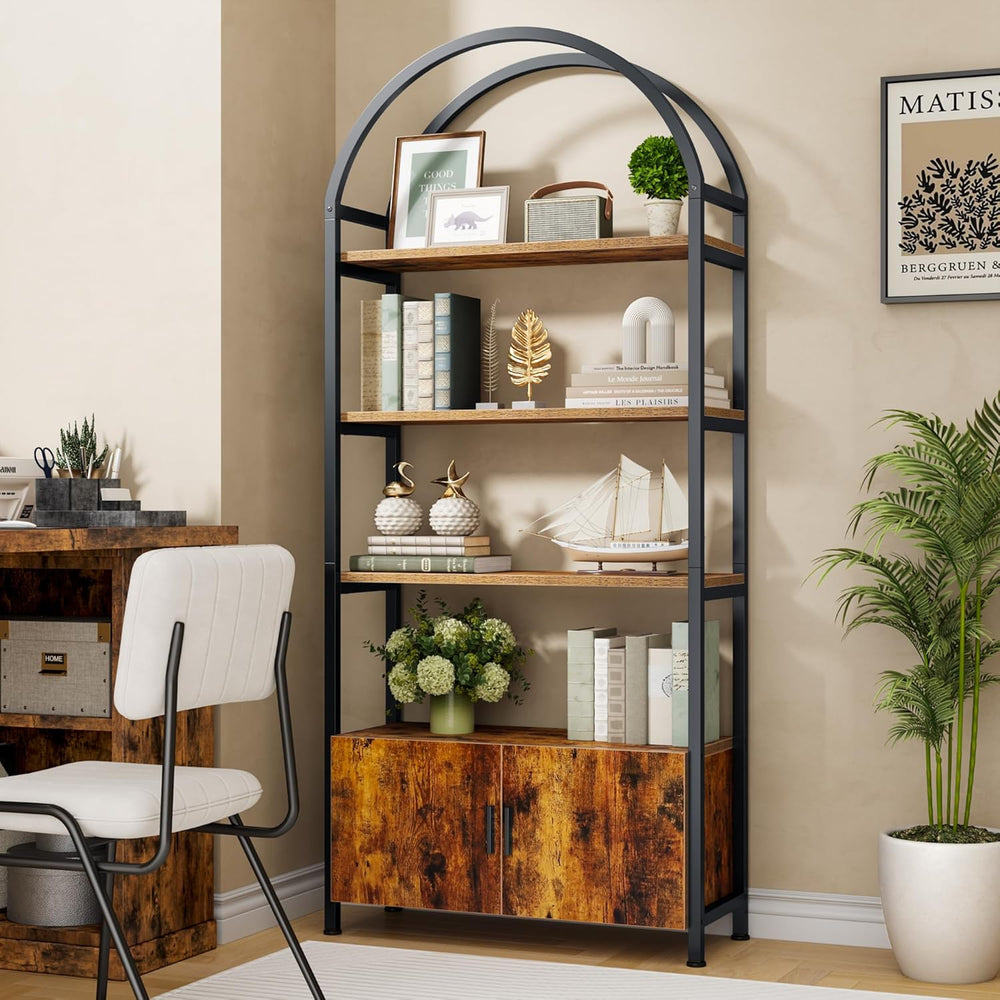 Jehiatek Arched Bookshelf with Storage Cabinet 71 Inch Tall Industrial Bookca...
