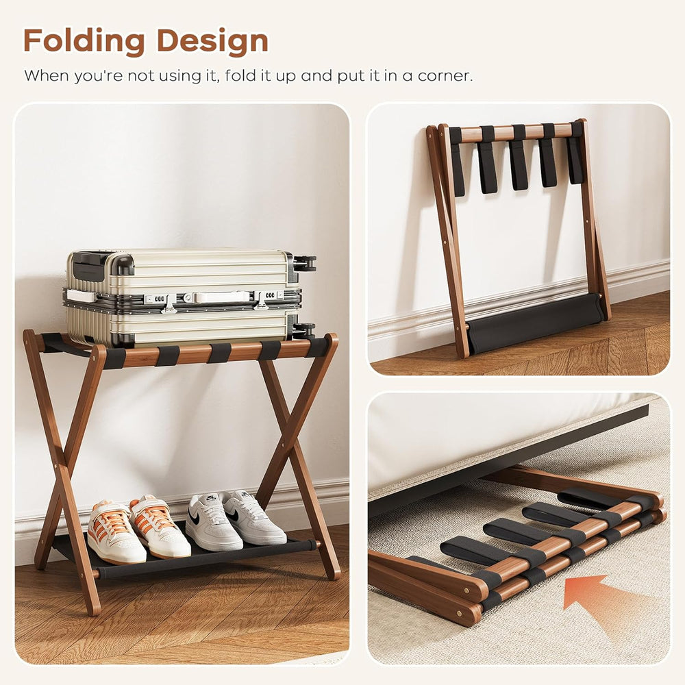 Fully Assembled Walnut Luggage Racks Set of 2, Bamboo 26.77" Luggage Rac...