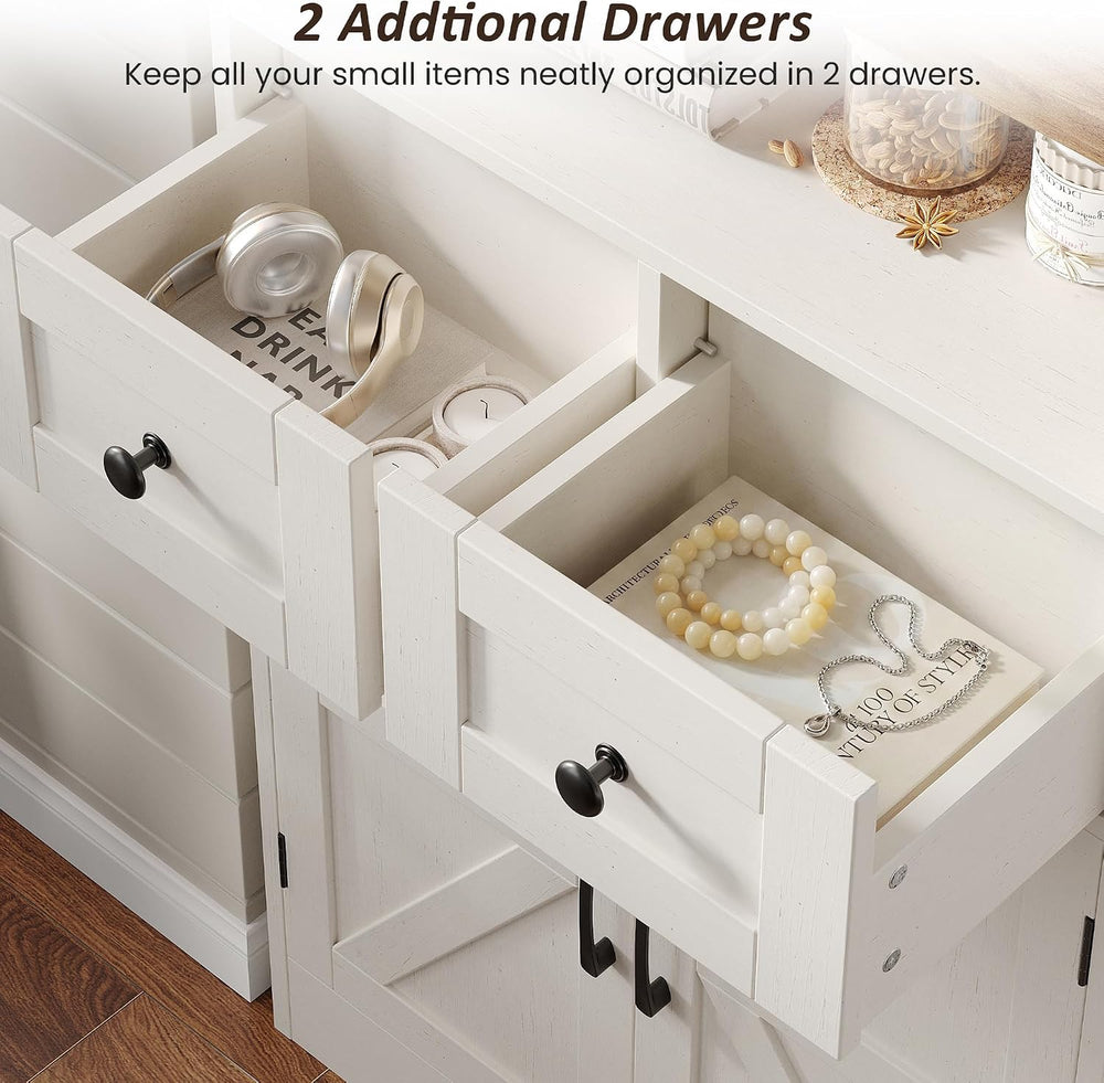 Farmhouse Storage Cabinet with Drawers, Small Kitchen Pantry Cabinet, White |...
