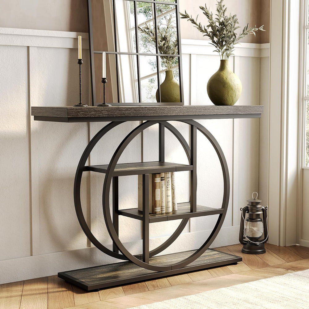 LITTLE TREE Console Table, 4-Tier Entryway Table, 41.3-Inch Industrial Sofa T...
