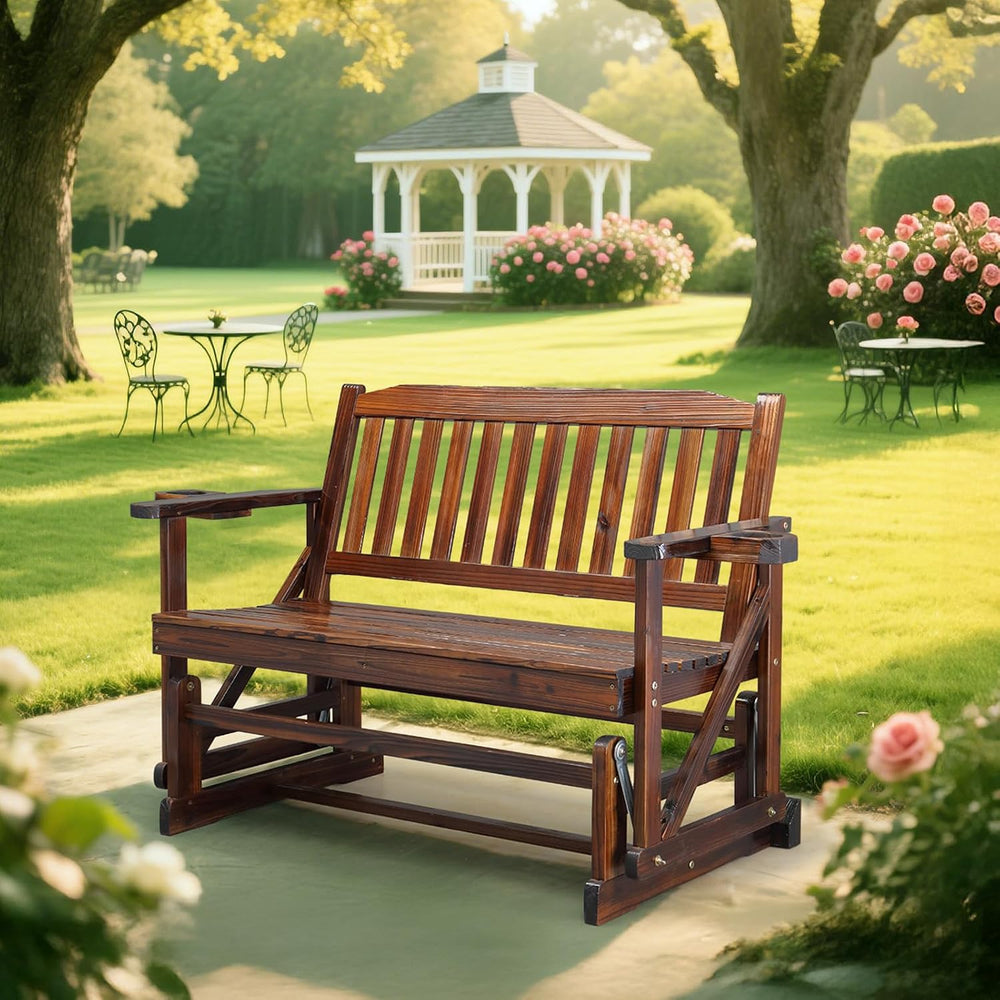 VINGLI 2-Person Outdoor Glider Bench, Patio Glider with Cup Holders, Outdoor ...