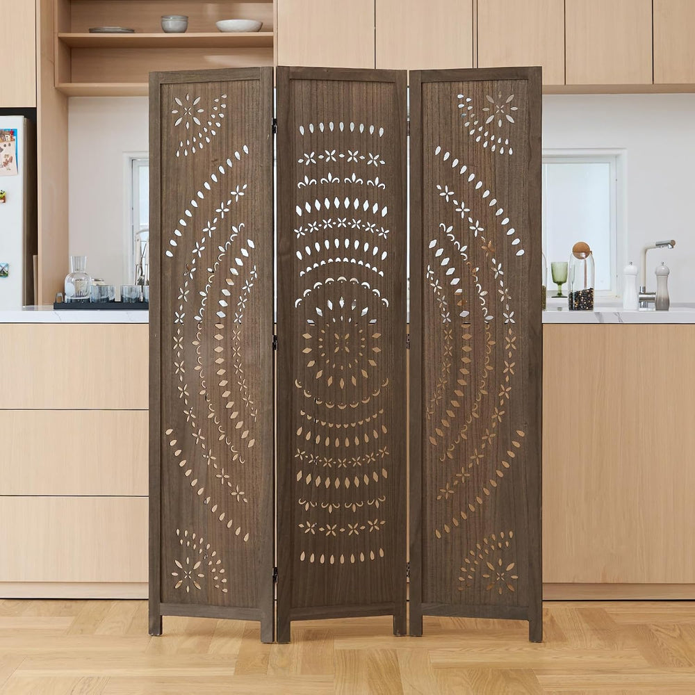 66.9Inch Folding Room Divider, 3 Panels Wood Carved Privacy Screens, Free Ass...