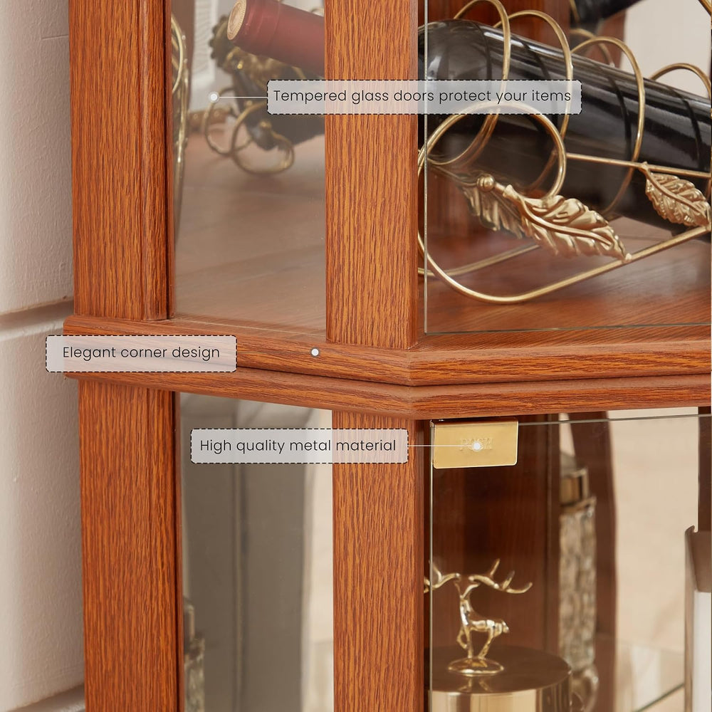70" H Lighted Corner Curio Cabinet, Glass Display Cage with Tempered Gla...
