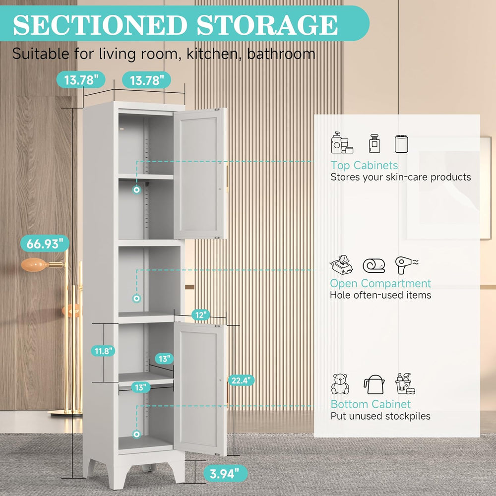67" H Tall Bathroom Storage Cabinet with 2 Doors &Adjustable Shelves,Nar...