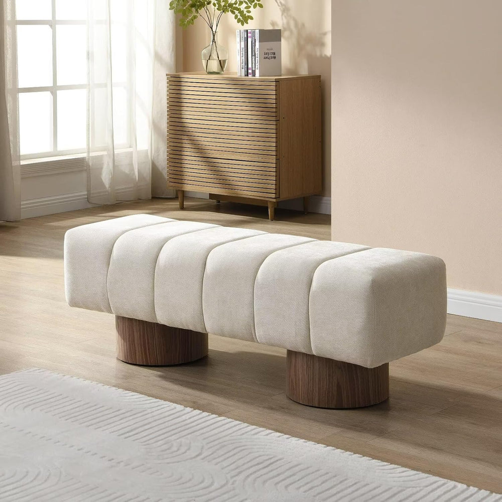 50" Upholstered Dining Bench, No-Assembly Chenille Fabric Ottoman Stool ...