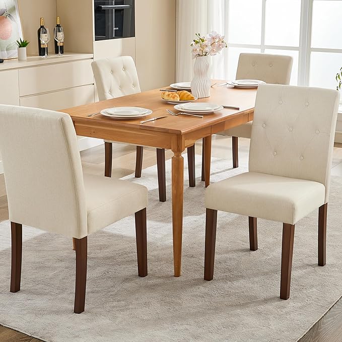 Upholstered Dining Chairs Set of 6, Button Tufted Parsons Chairs with Wood Le...