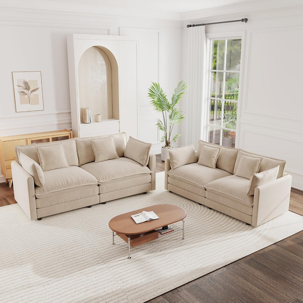 mikibama Luxury 2 Piece Sofa Set, 2 Pieces of Loveseat Sofa, Modern Chenille ...