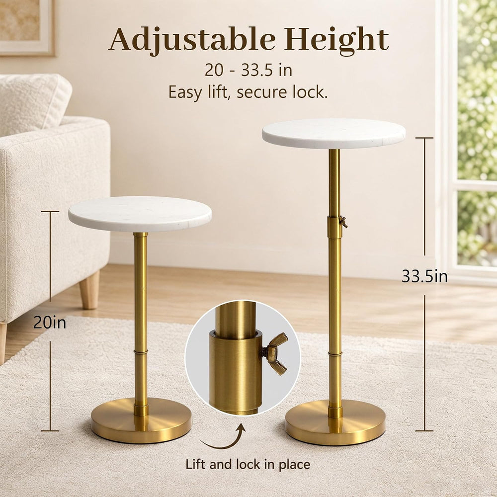 10" Adjustable Marble Drink Table, End Table with 4 Coasters