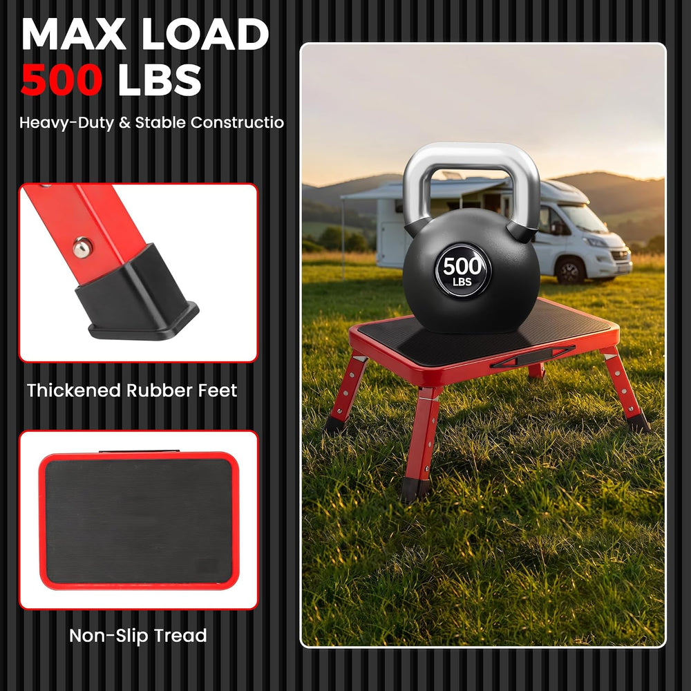 Safety RV Steps Stool, Folding Adjustable Step Stool, Max 500LBS