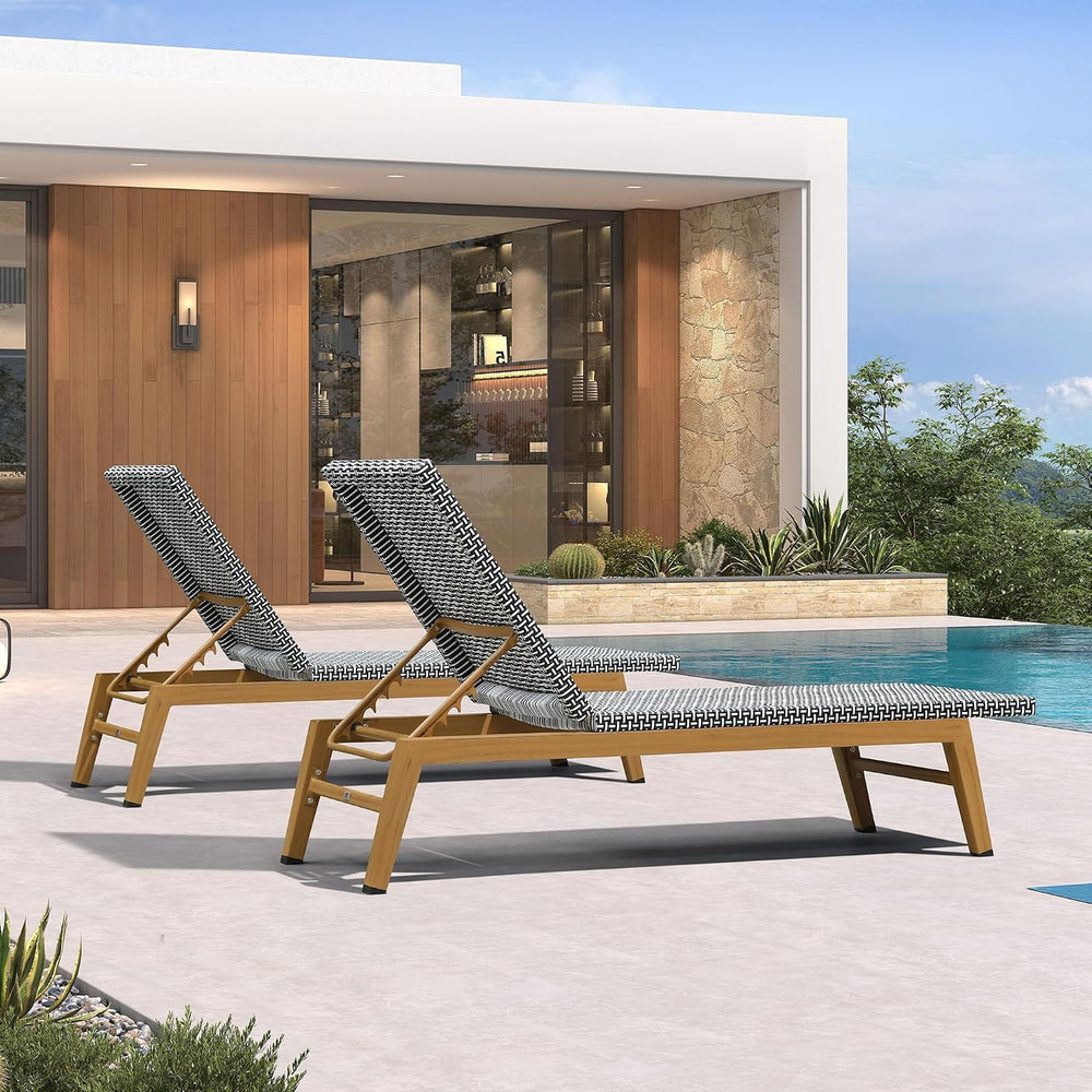 PURPLE LEAF Outdoor Chaise Lounge Chair Wood Grain Aluminum Set of 2, Black |...