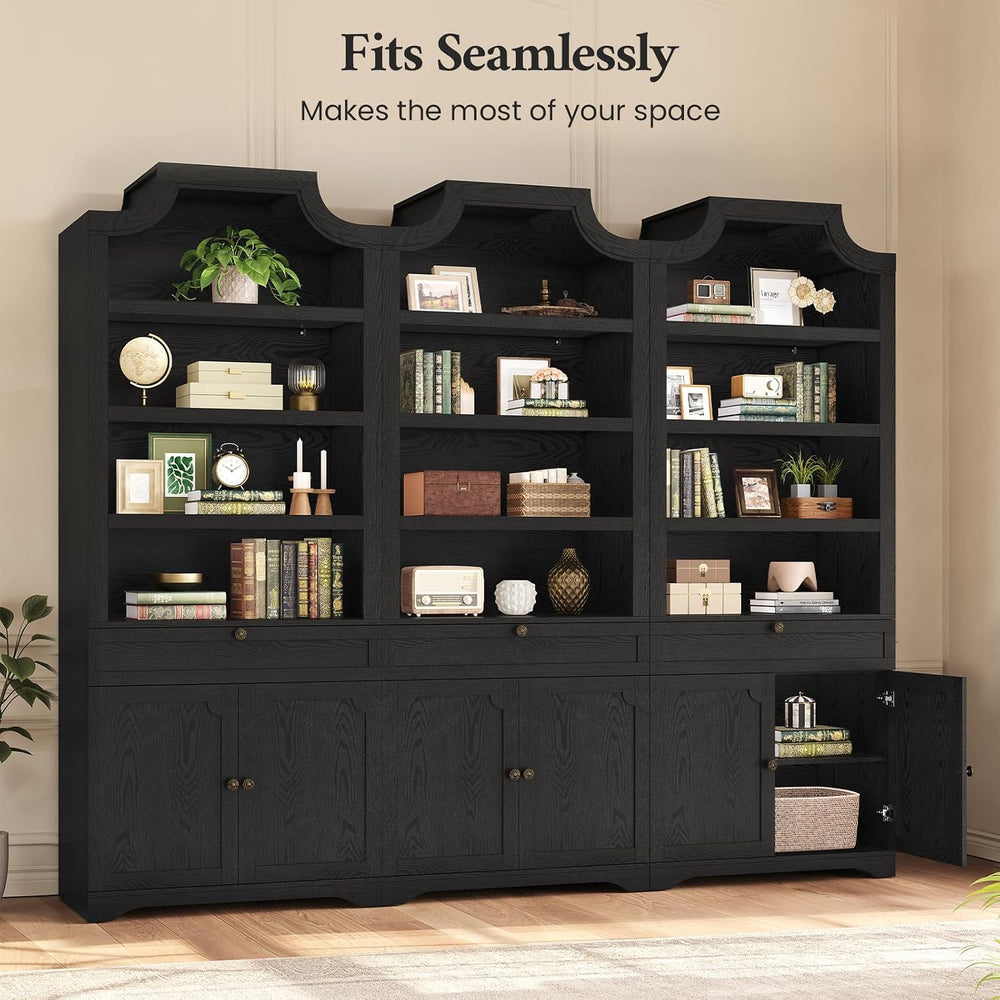 81"x31.4" Tall Arched Bookcase with Large Drawer & Doors