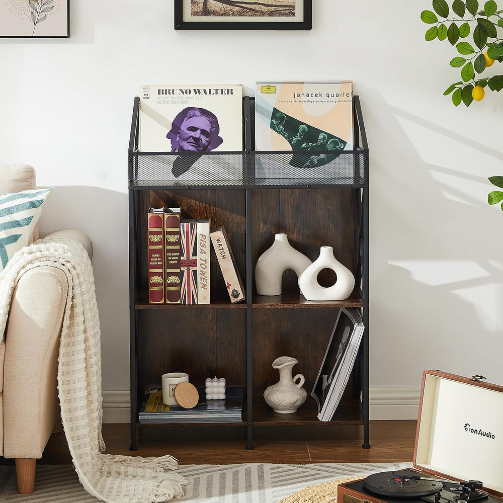 EYOCAL 6 Grids Vinyl Record Storage Holder Rack, Wooden Record Display Table ...