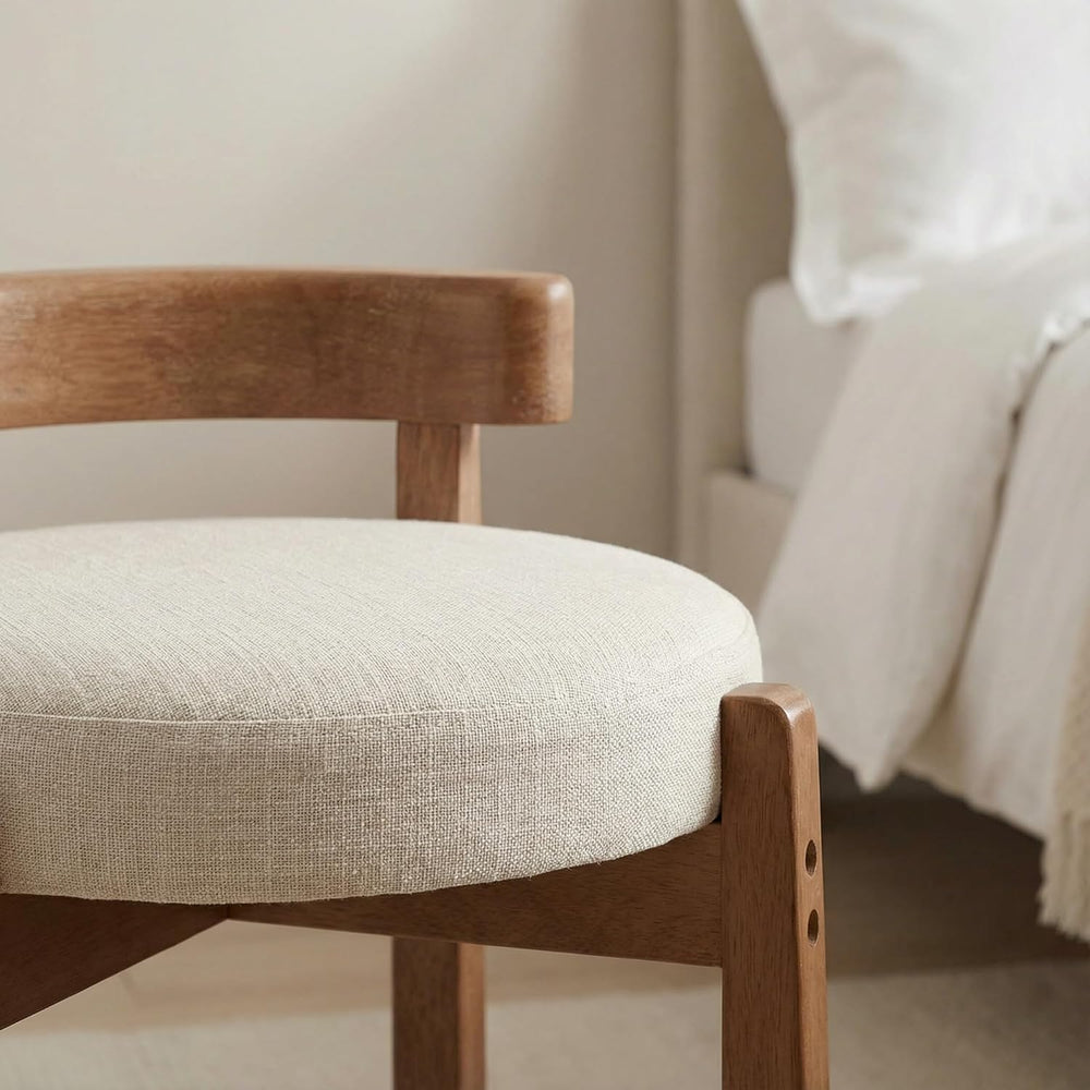 HNY Modern Linen Ottoman- Low-Back Makeup Seat & Lounge Footrest with Sol...
