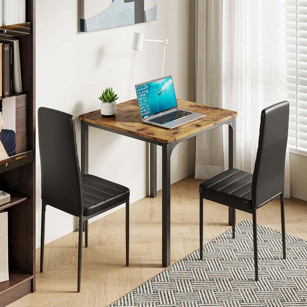 Gizoon 3-Piece Dining Table Set for 2, Kitchen Table with PU Chairs Retro