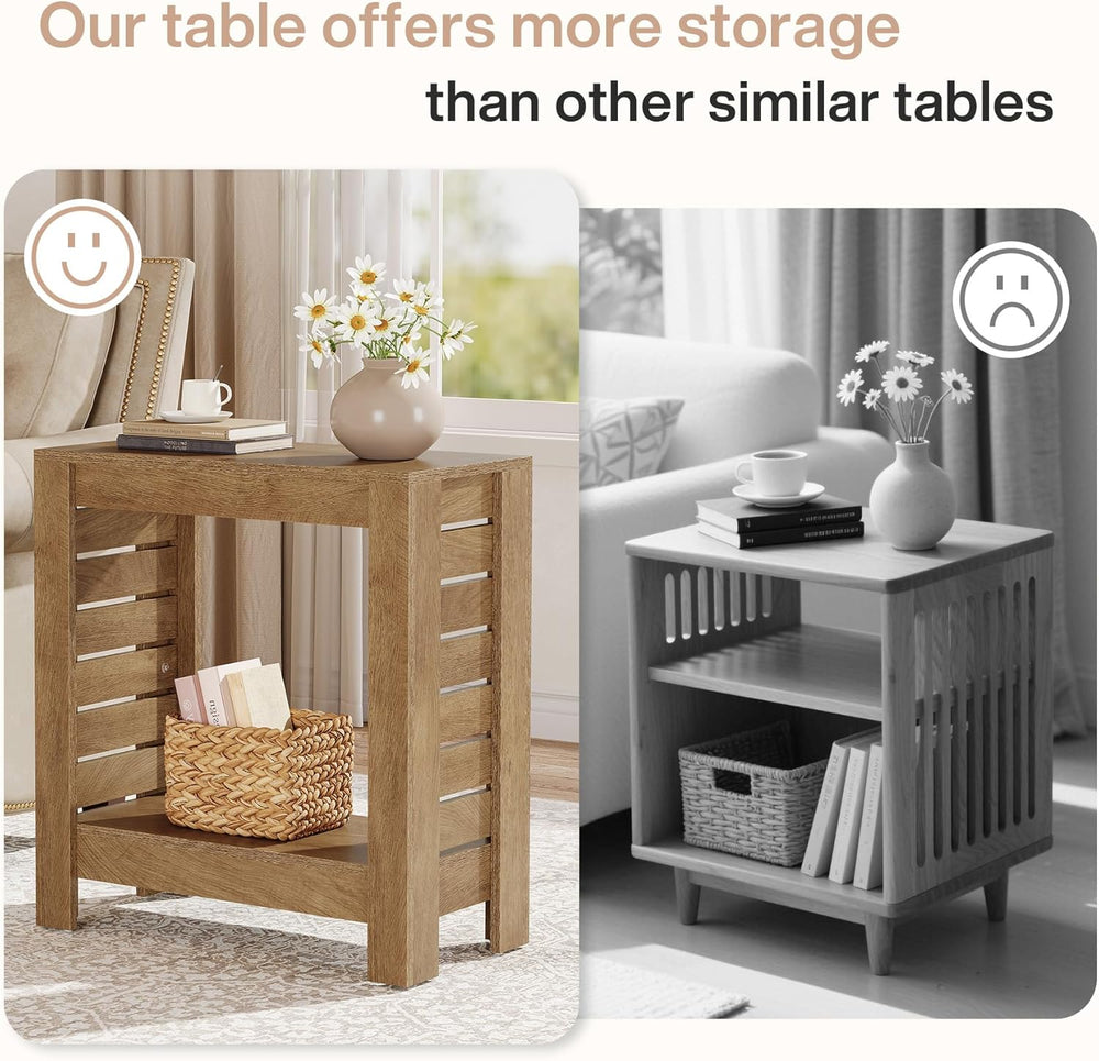Tribesigns Narrow Side Table, 2-Tier Farmhouse Wooden End Table with Storage ...