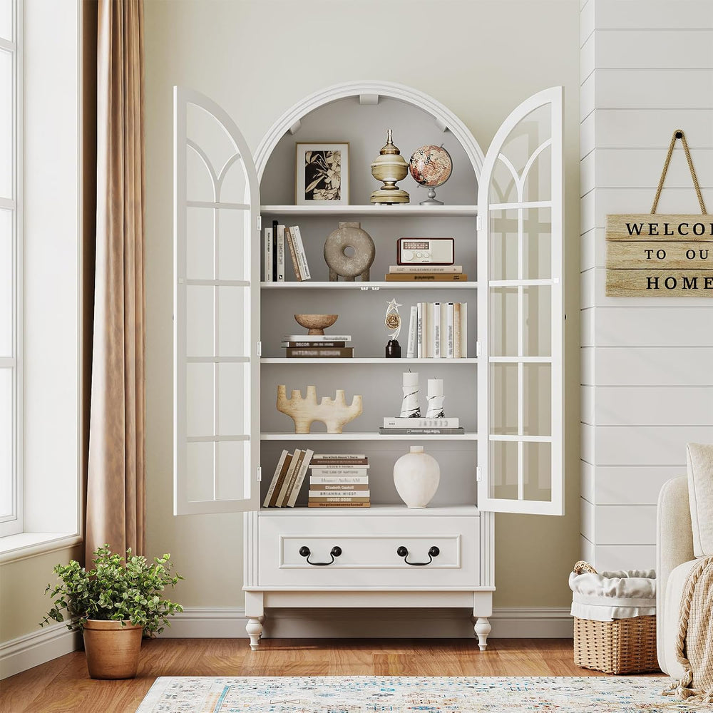 LIVAUVEAD 67" Tall Arched Kitchen Pantry Cabinet with Hidden Drawers &am...