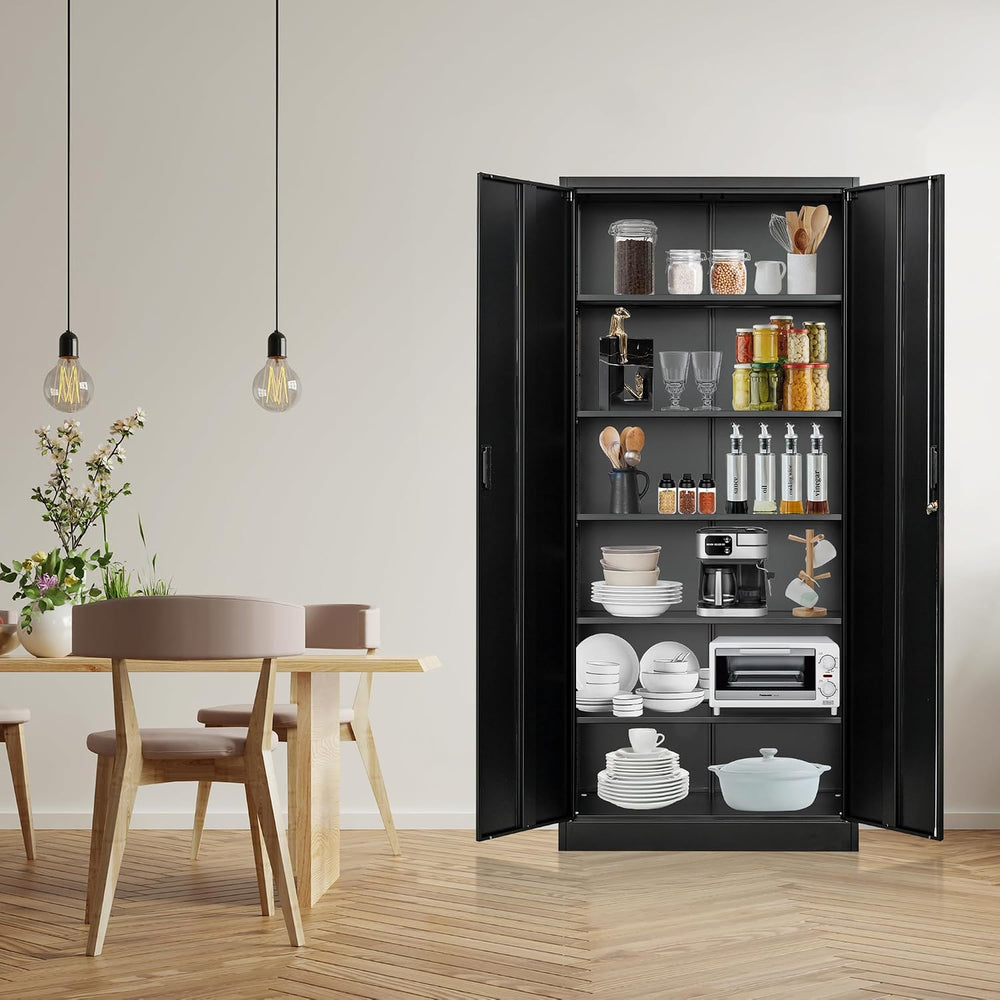 Wanfu Metal Storage Cabinet, 71”H Metal Garage Cabinet with 5 Adjustable Shel...