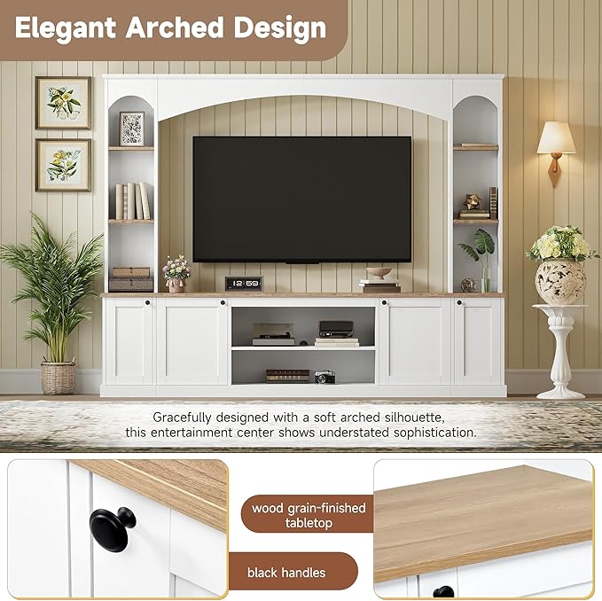 Merax Elegant Arched Entertainment Center Wall Unit with Bookshelf, Minimalis...