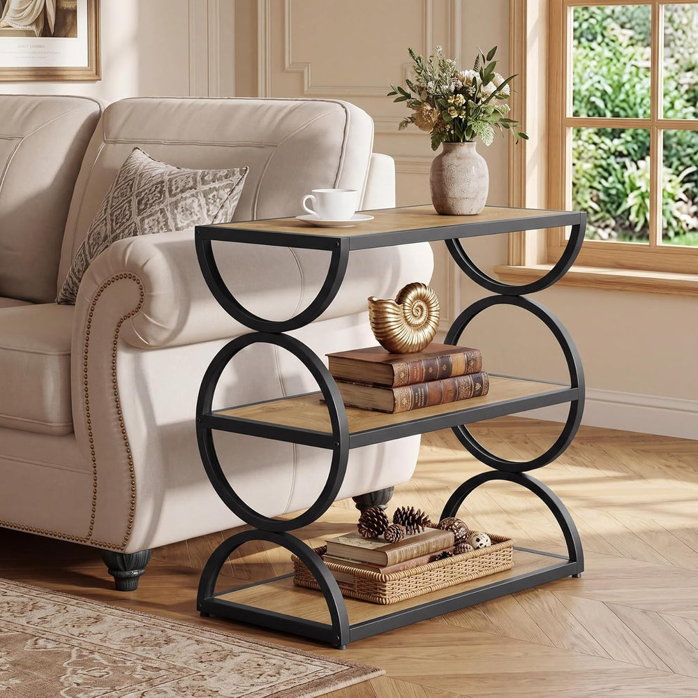 Tribesigns 3-Tier End Table, Narrow Side Table with Storage Shelves, Industri...