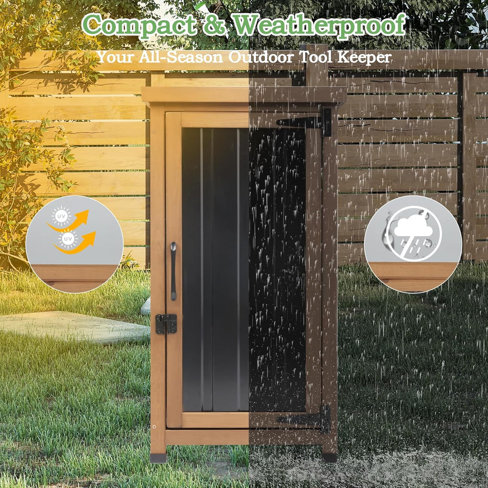 Outdoor Storage Cabinet Waterproof with Metal Top, Wooden Potting Bench Table...