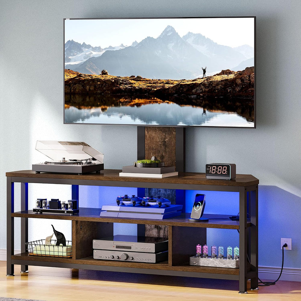 DWVO Corner TV Stand with Mount & LED, Height Adjustable, Rustic Brown | ...