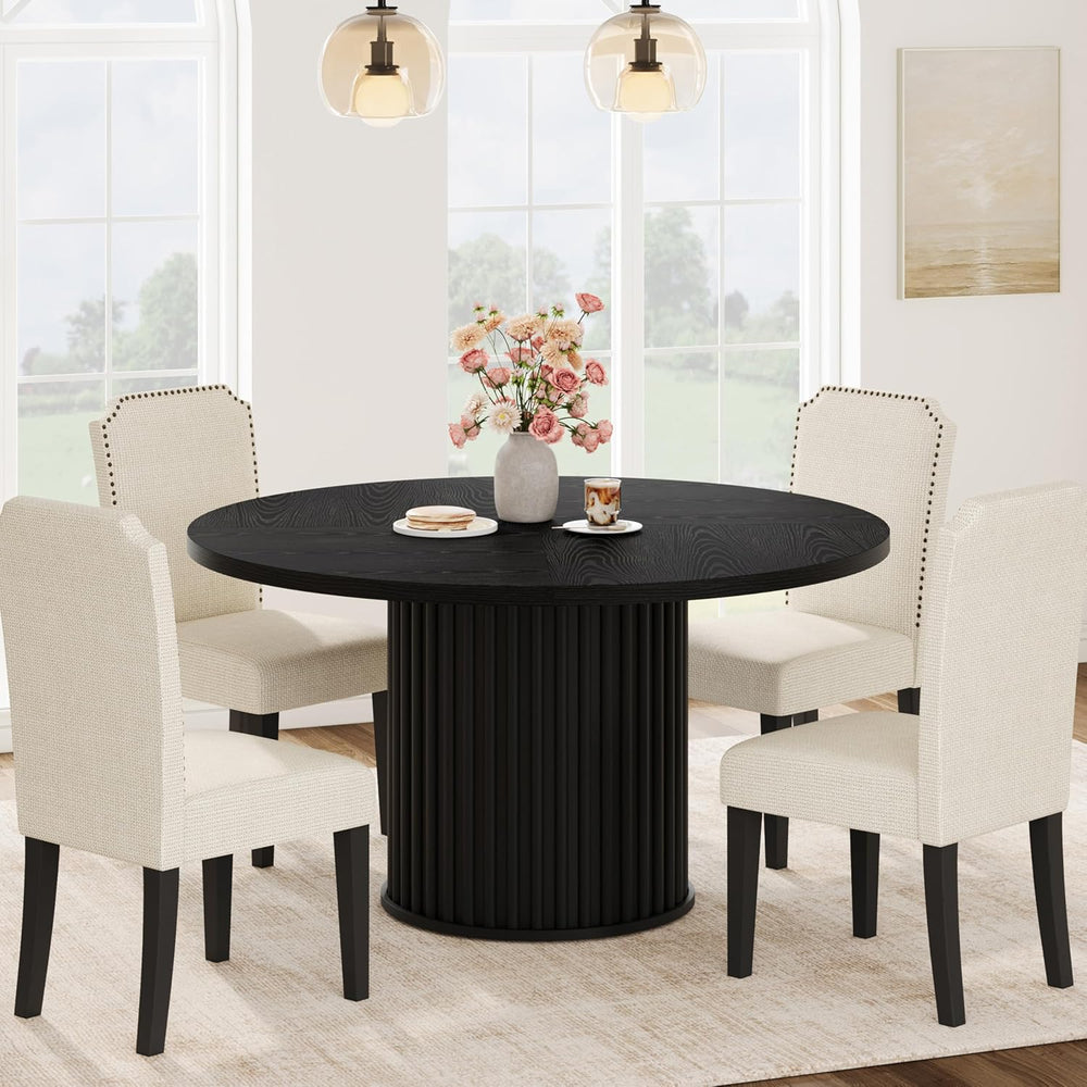 GarveeHome 47Inch Round Dining Table for 4-6 People, Black Dining Room Table ...