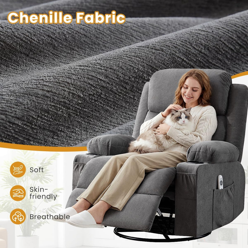 Swivel Rocker Recliner Chair with Vibration Massage & Lumbar Heating, Erg...