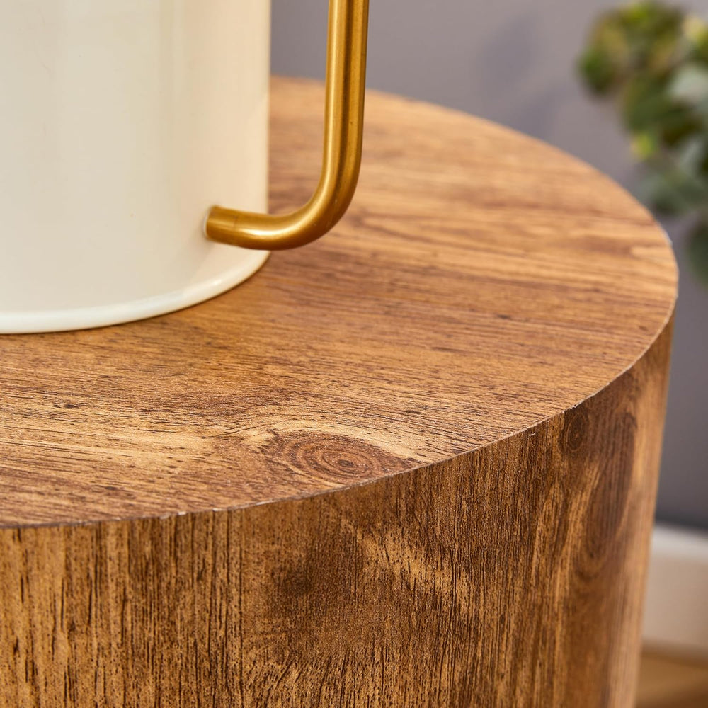 Wooden End Table Round Side Table Imitation Marble Grain Coffee Table Modern ...