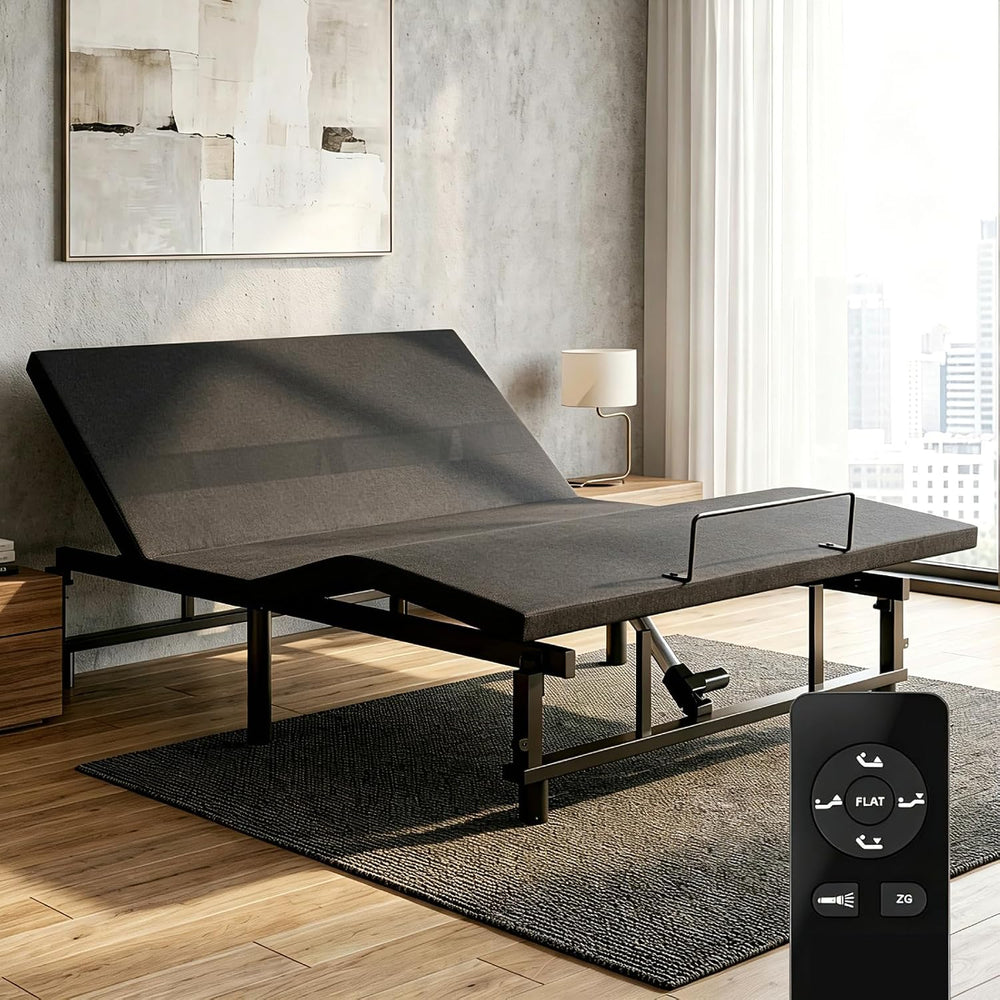 King Size Adjustable Bed Frame with Wireless Remote, Black-B