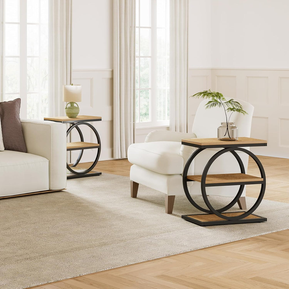 LITTLE TREE 3-Tier End Table, Side Table with Storage Shelves, Small Sofa Sid...