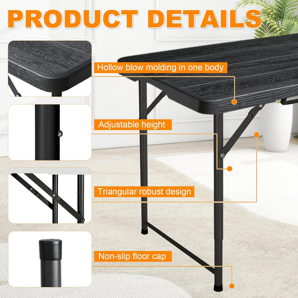 4ft Folding Table, Portable Fold-in-Half Adjustable Height Utility Table for ...