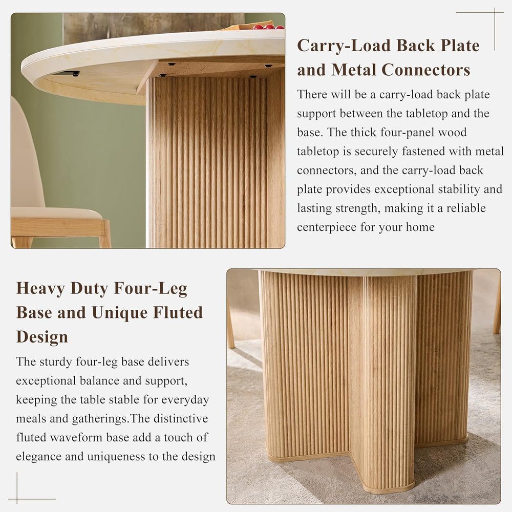 OKD Fluted Round Dining Table for 4, 47" Modern Kitchen Table with Thick...