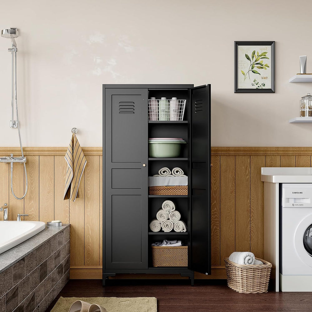 Black Kitchen Pantry Storage Cabinet,Pantry Cabinets with Doors and Adjustabl...