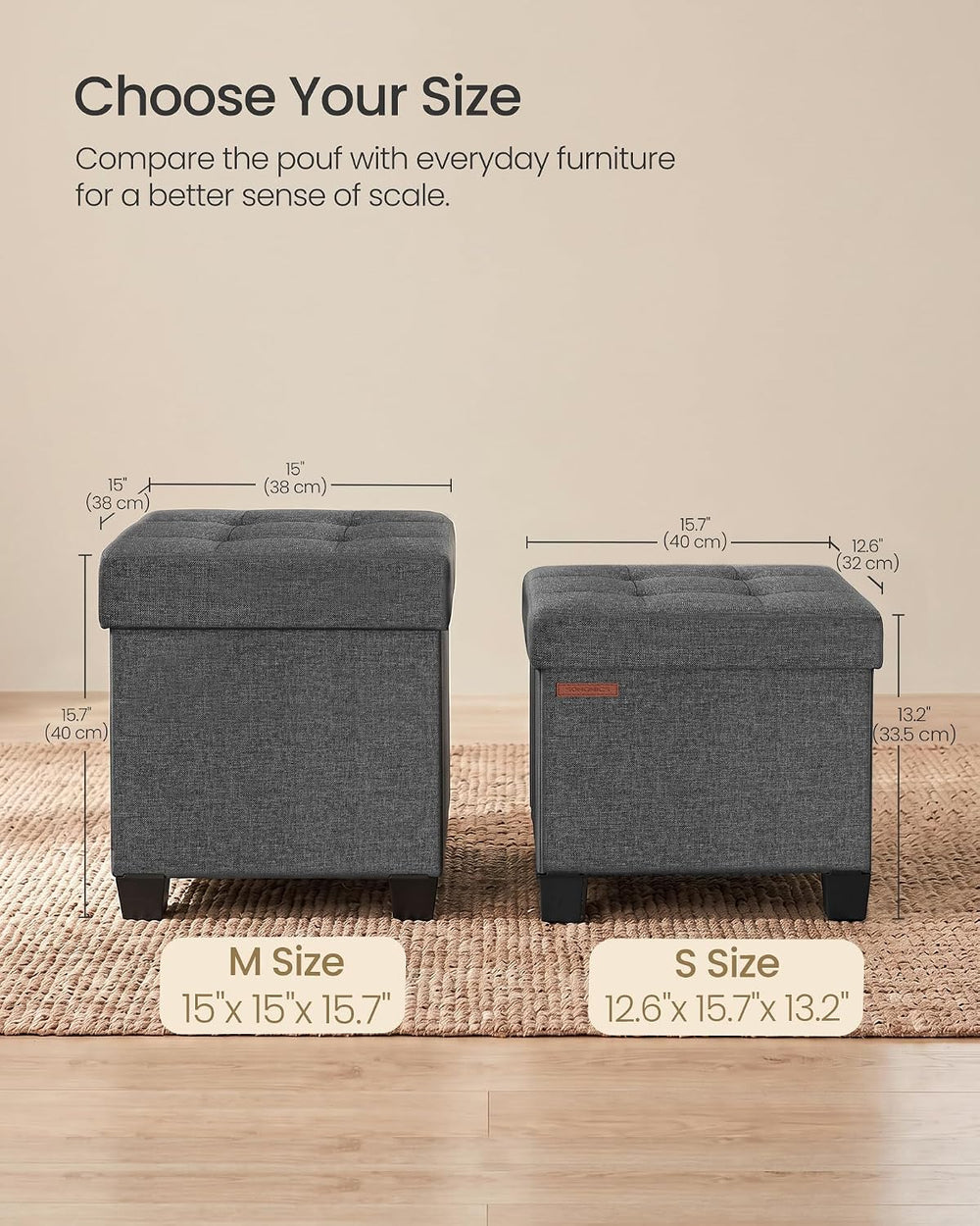 SONGMICS Storage Ottoman, Small Foot Rest, 15.7 x 12.6 x 13.2 Inches