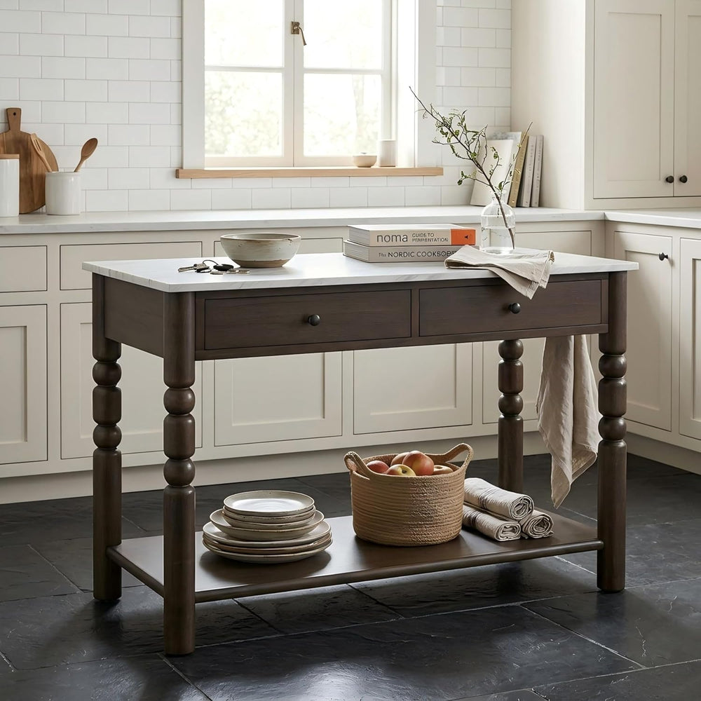Merax Kitchen Island with Storage, 4 Drawers, Farmhouse Wood Island Table | K...