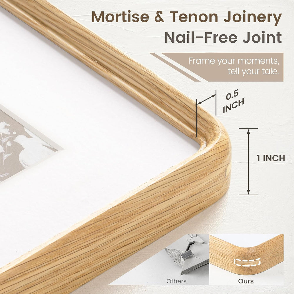 FLYJOE 16 x 20 Picture Frame, Solid Oak Wood Frame Matted for 11x14 Photos