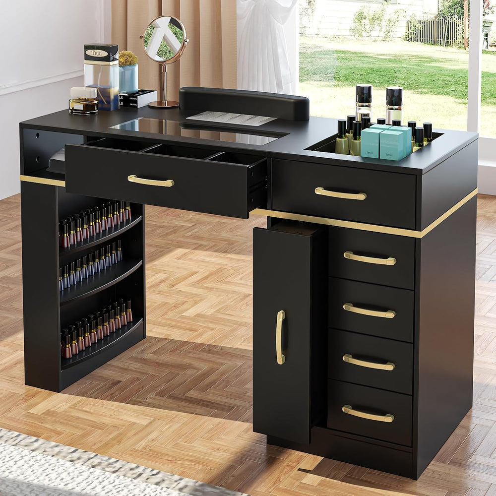 Manicure Table Nail Desk w/Electric Dust Collector, Black