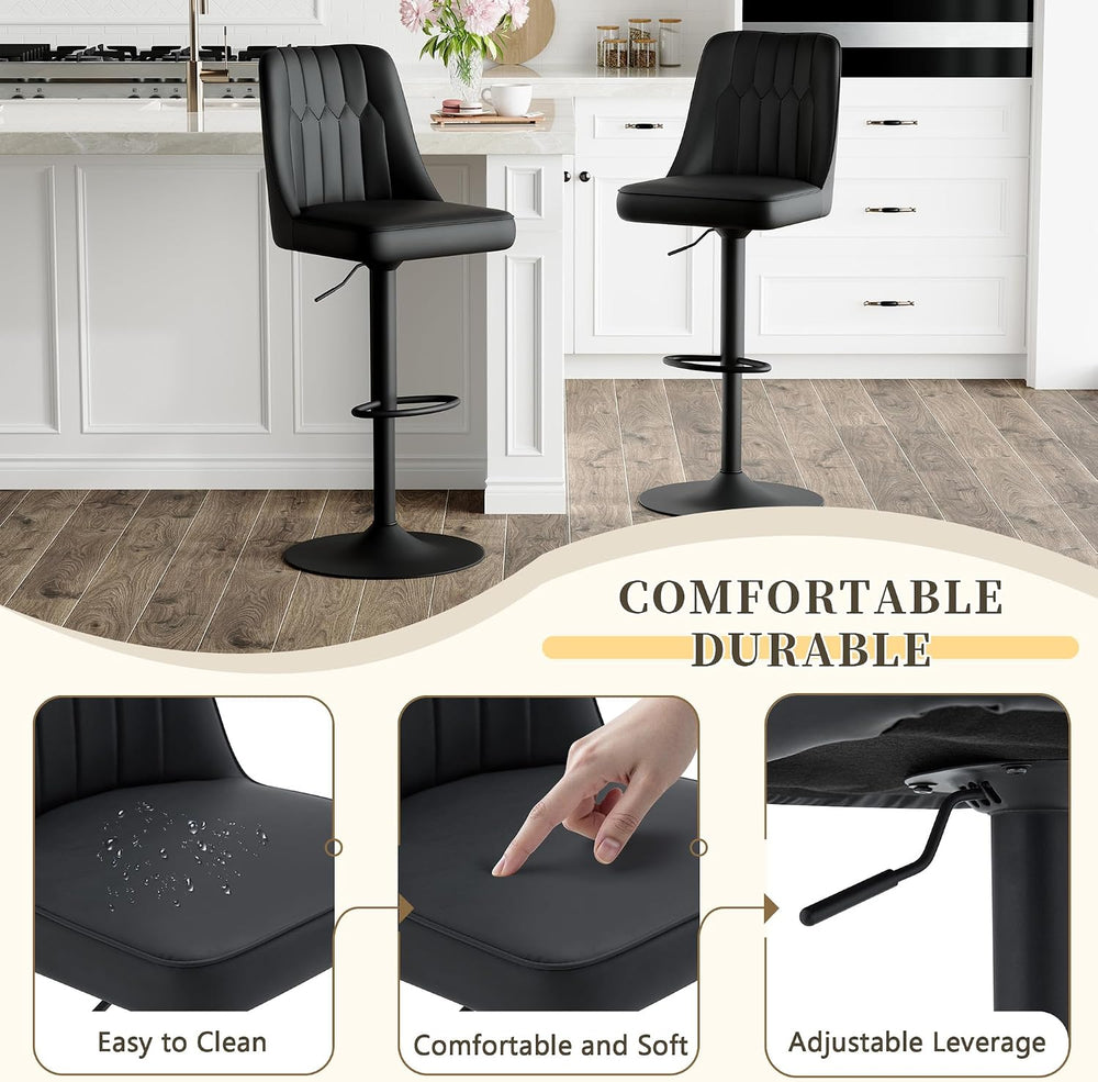 360° Adjustable Swivel Bar Stools Set of 4, Swivel Bar Stools with Back, Faux...