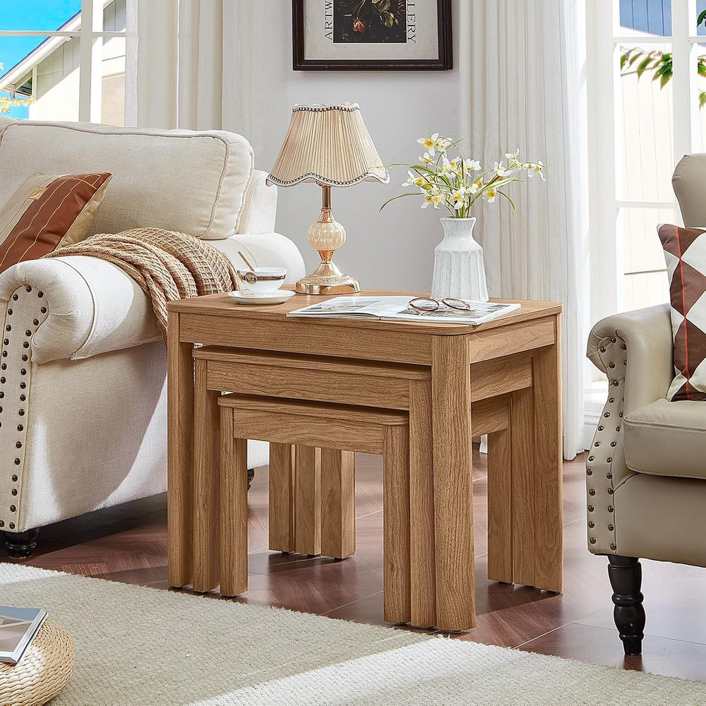 Joaxswe Farmhouse Nesting Tables Set of 3, Brown | Nesting Side Tables with R...