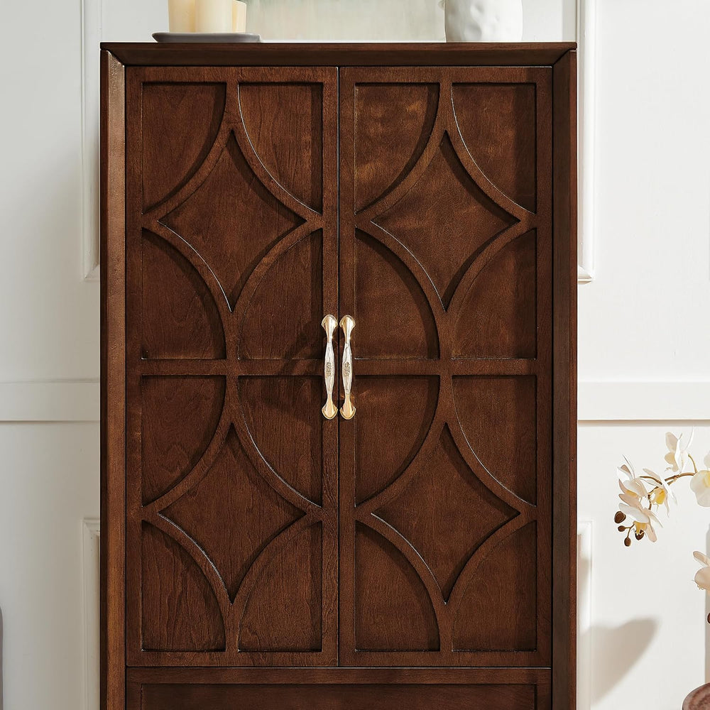 53.5" Tall Kitchen Pantry Cabinet, Mid Century Modern Storage Cabinet wi...