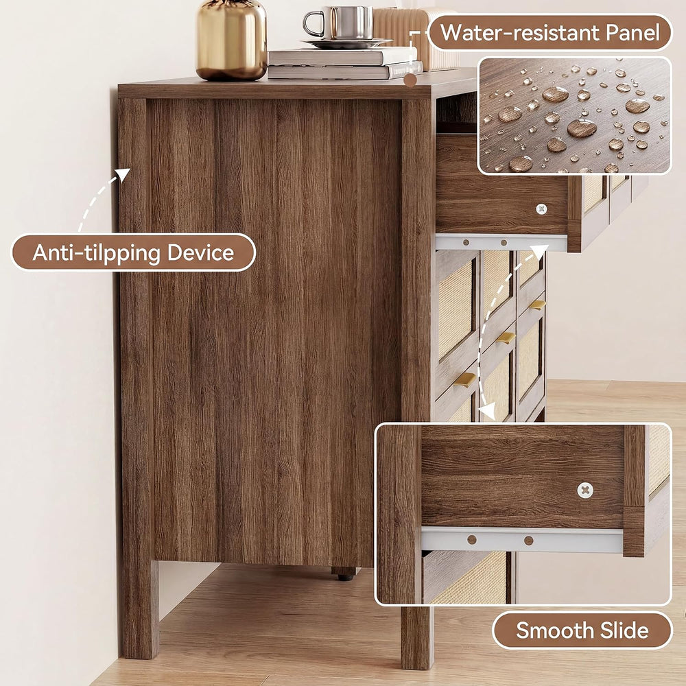 9 Drawer Double Dresser,Wood Dresser,Modern Wooden Storage Cabinet,Chest of D...