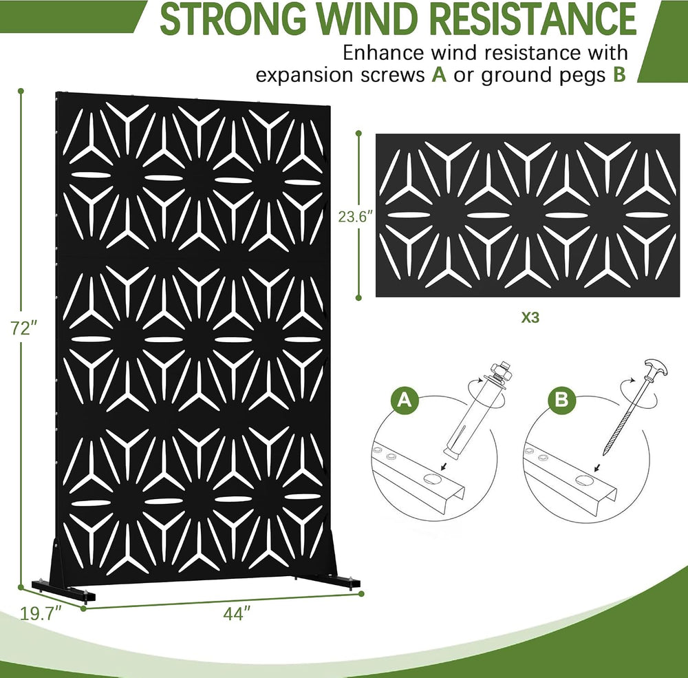 Cofar Metal Privacy Screen Outdoor 72" H×44" W -Black Freestanding ...