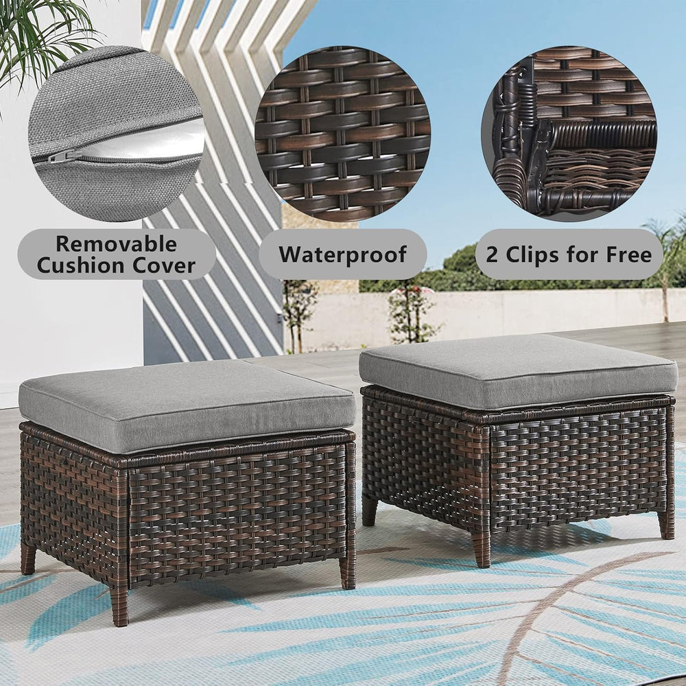 Belord Outdoor Furniture Ottoman Set of 2 Patio Seating Footstool All-Weather...