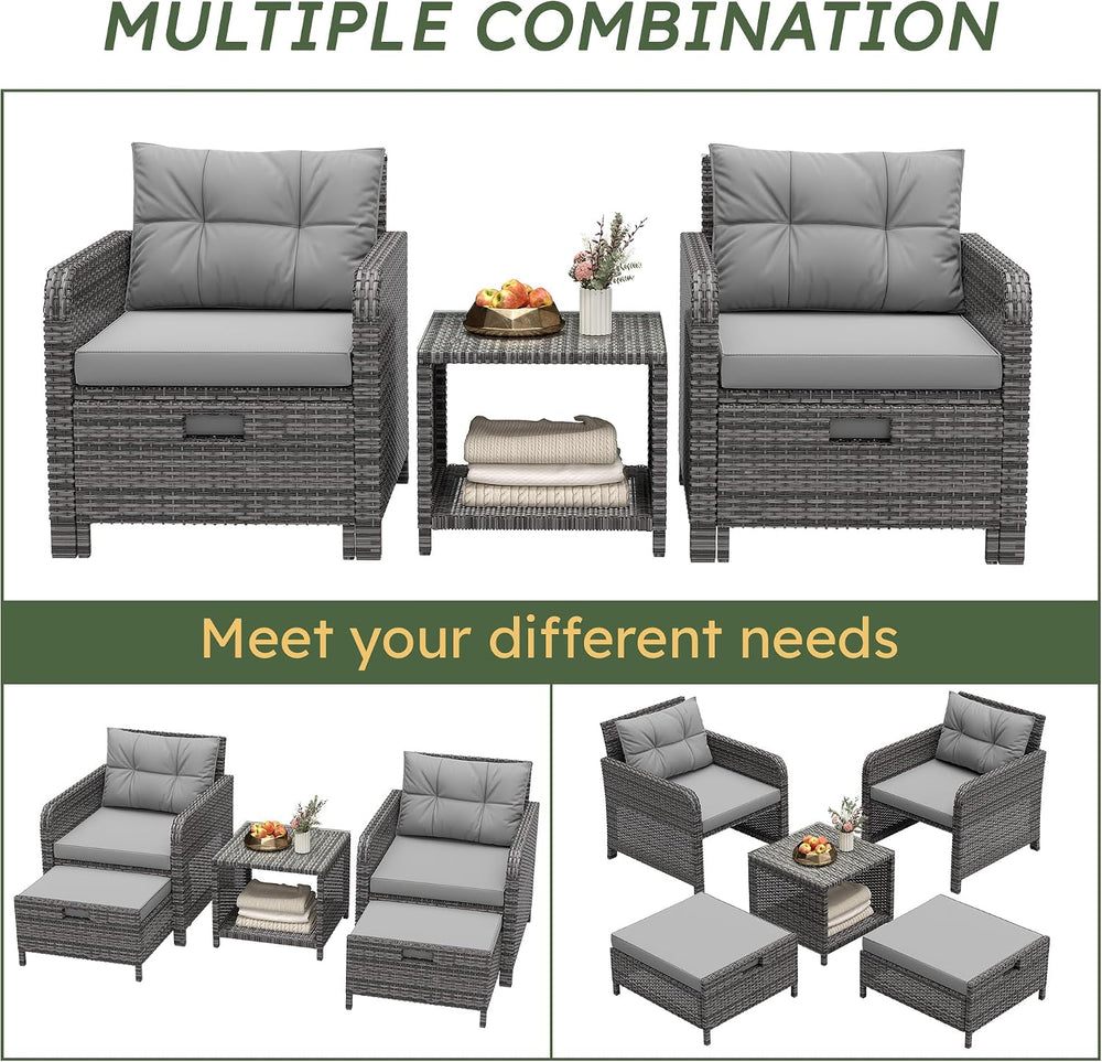 LHBcraft 5 Piece Patio Furniture Set, PE Wicker Outdoor Furniture Set with So...