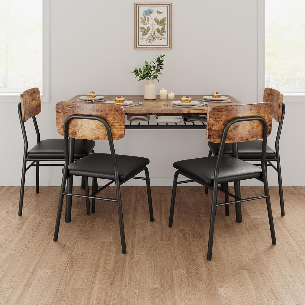 GarveeHome Dining Table Set for 4 with Storage Rack, Brown | 5-Piece Kitchen ...
