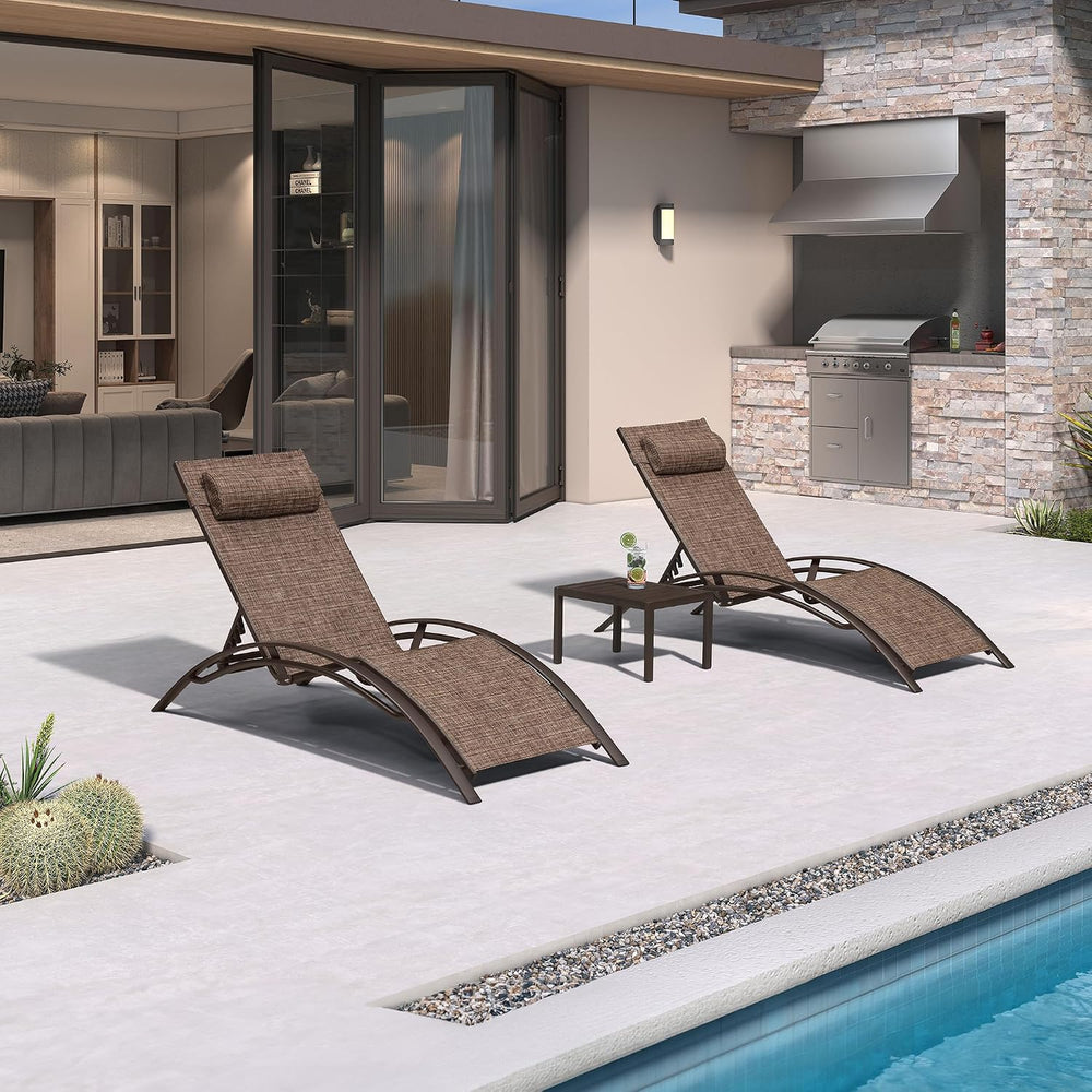 PURPLE LEAF Patio Pool Chaise Lounge Set of 3 Bronze Aluminum Chair, Brown | ...
